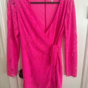 Elegant Pink Lace Wrap Dress